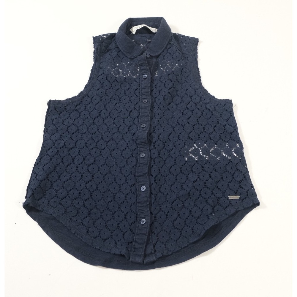 Abercrombie‎ Kids Sleeveless Shirt Girls Navy Lace Overlay Button Down Top L